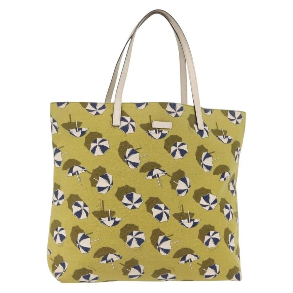 GUCCI Tote Bag Canvas Gold Green 295252 Auth
